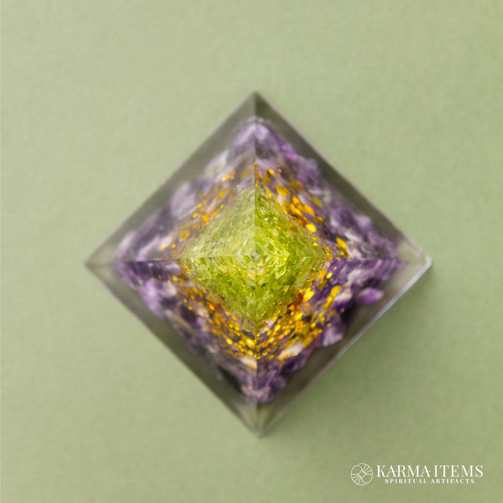 Peridot with Amethyst Tree of Life Orgonite Pyramid