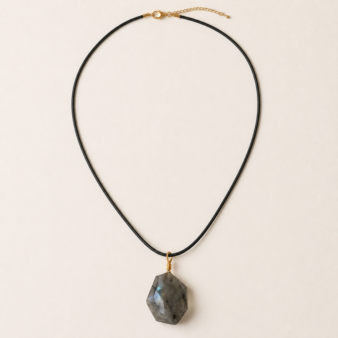 Complete 20-inch black cord necklace with Labradorite pendant