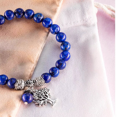 Lapis Lazuli Stretch Bead Bracelet – Crystal Heart